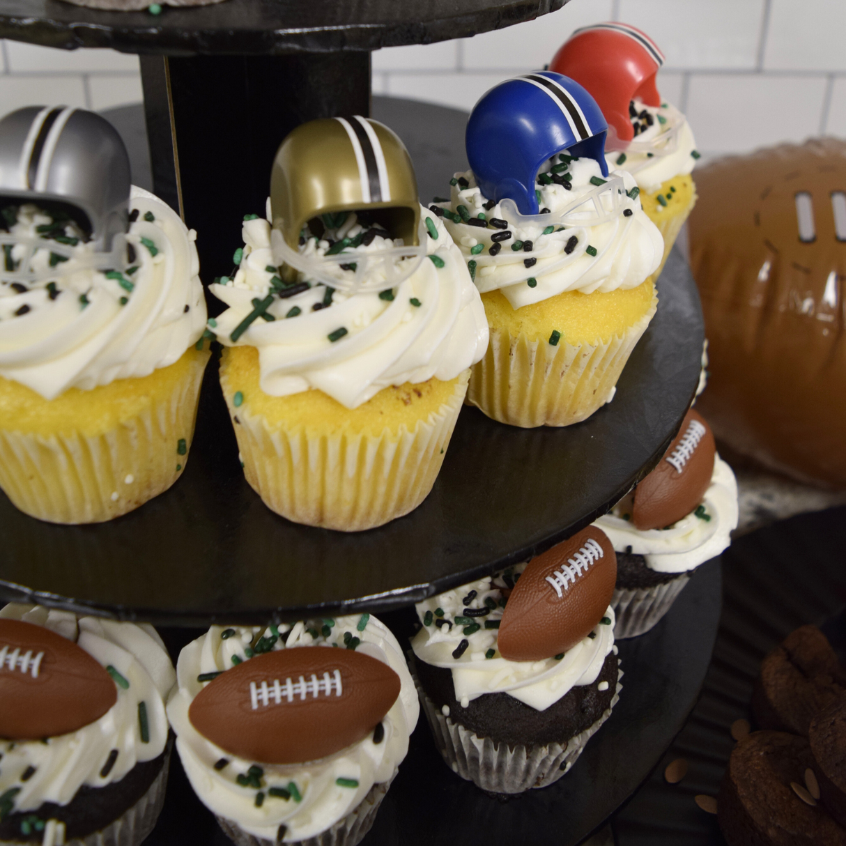 Assorted Cupcake/Cake Decorating Toppers, Football Helmets, Set of 12, Football Stickers, Set of 30, Football Cupcake Rings, Set of 12 - (Total 54)