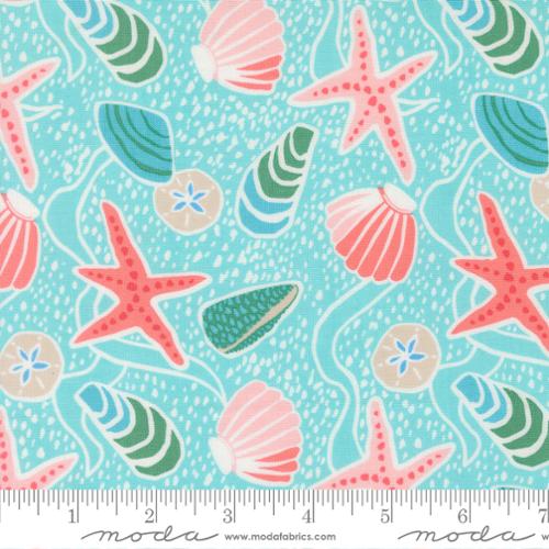 Cotton Coastal Print Fabric Surf Reef Sea Shells 44/45"