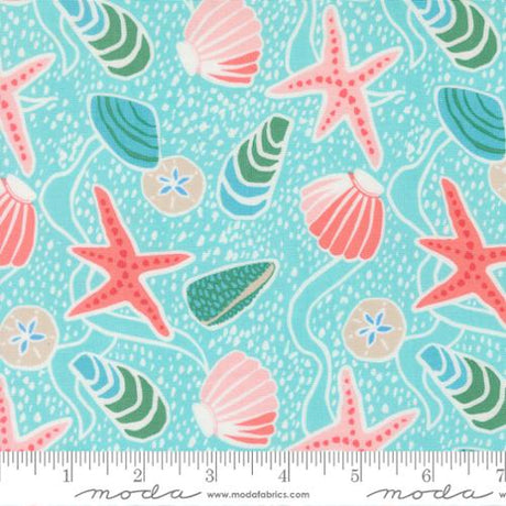 Cotton Coastal Print Fabric Surf Reef Sea Shells 44/45"
