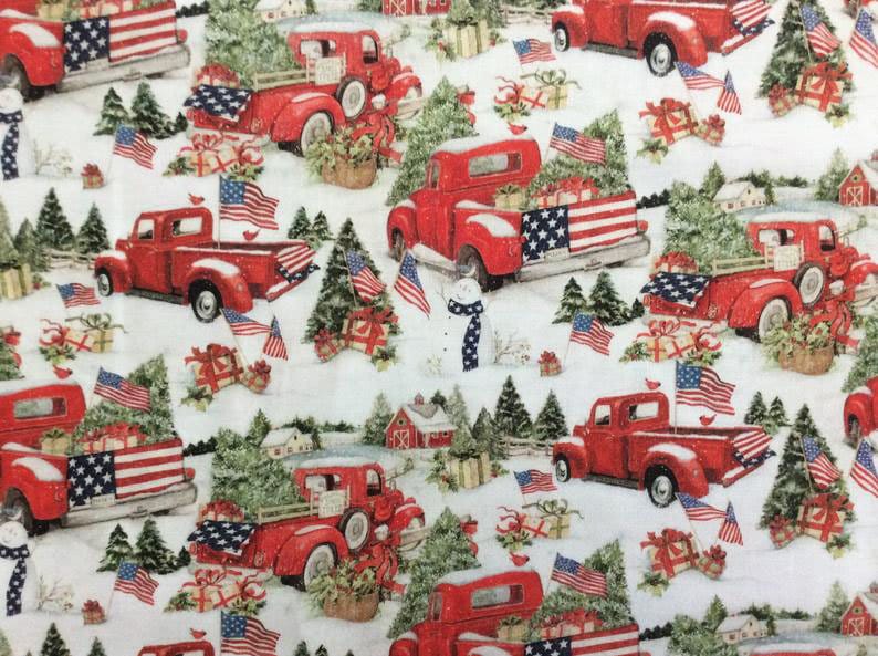 Quilting Cotton Susan Winget American Christmas Truck Christmas Fabric