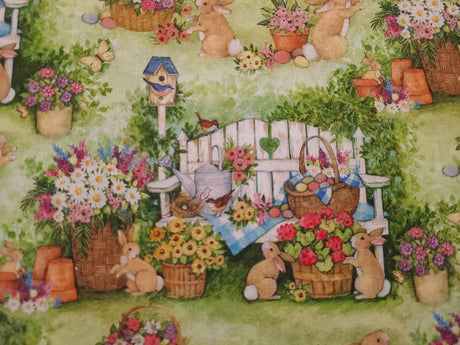 Quilting Cotton Bunnies Scenic Easter Susan Winget