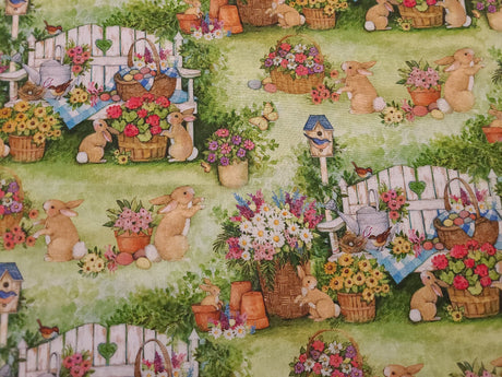 Quilting Cotton Bunnies Scenic Easter Susan Winget