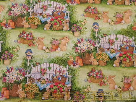 Quilting Cotton Bunnies Scenic Easter Susan Winget
