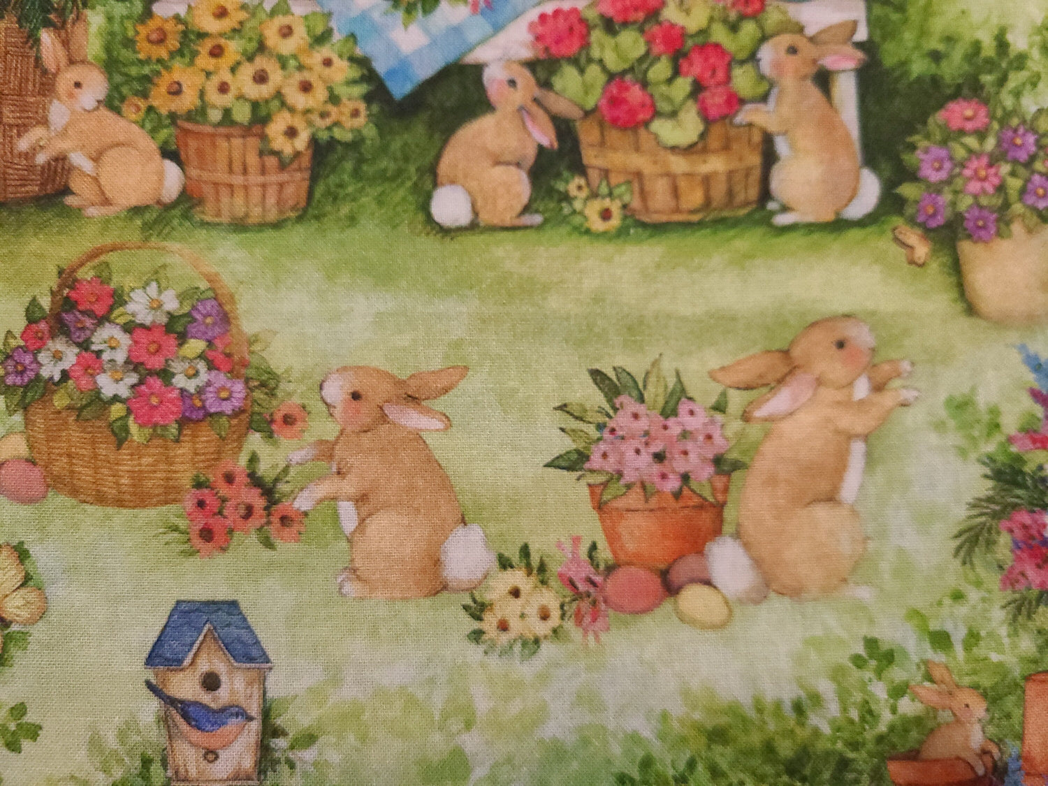 Quilting Cotton Bunnies Scenic Easter Susan Winget