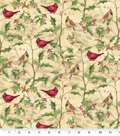 Quilting Cotton Cardinal on Vines Christmas Fabric