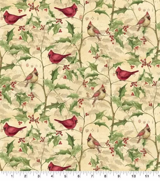 Quilting Cotton Cardinal on Vines Christmas Fabric