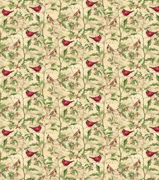 Quilting Cotton Cardinal on Vines Christmas Fabric