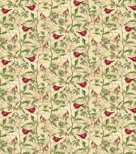 Quilting Cotton Cardinal on Vines Christmas Fabric