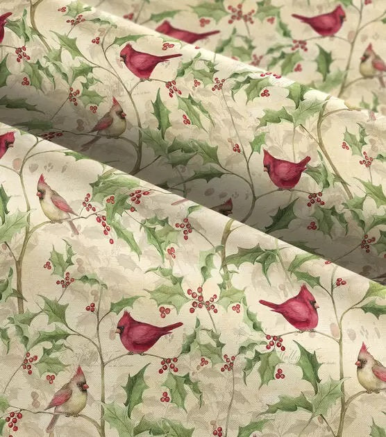 Quilting Cotton Cardinal on Vines Christmas Fabric