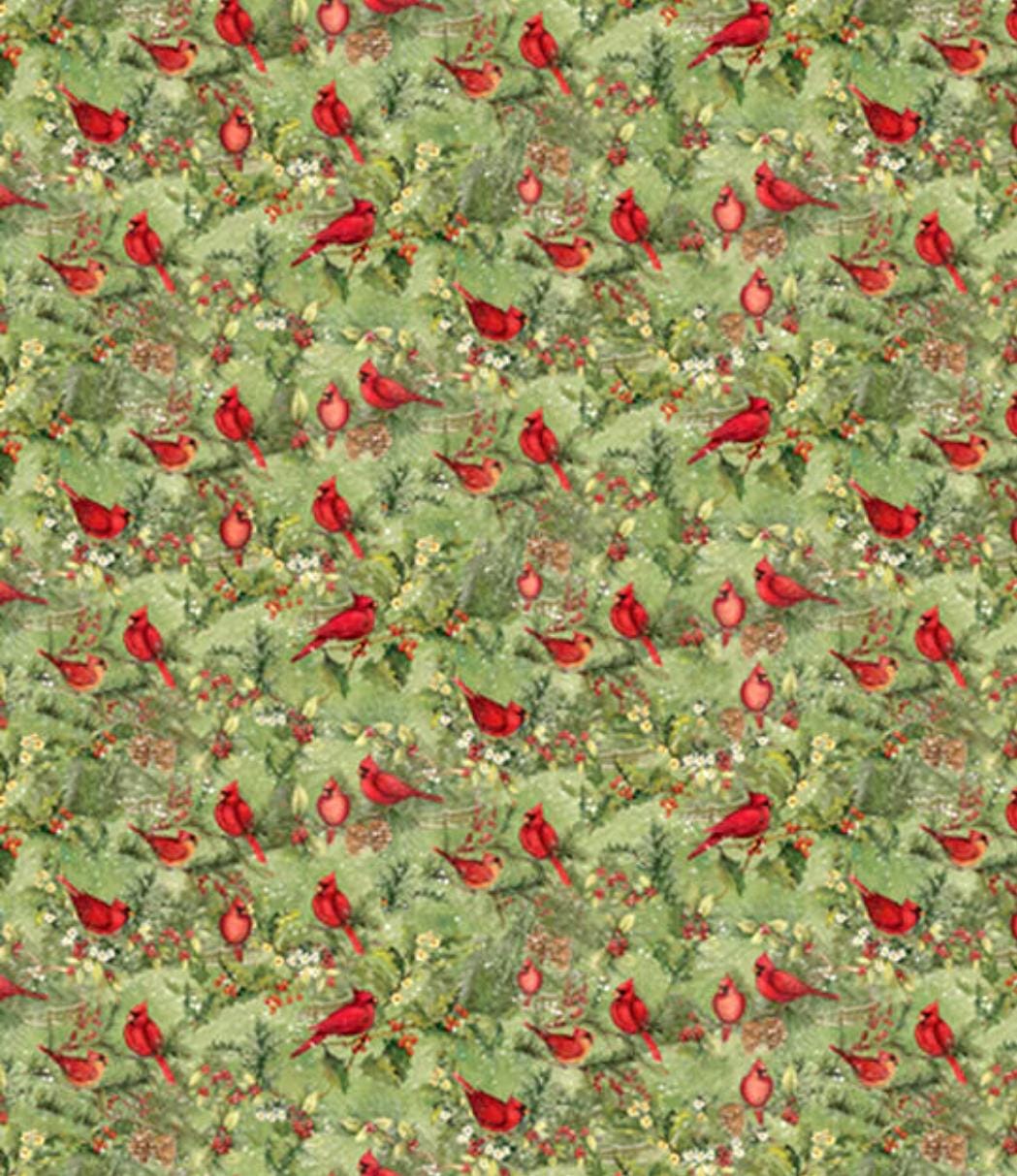 Quilting Cotton Cardinals on Branches Christmas Susan Winget