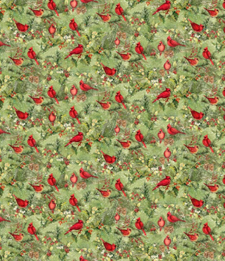 Quilting Cotton Cardinals on Branches Christmas Susan Winget