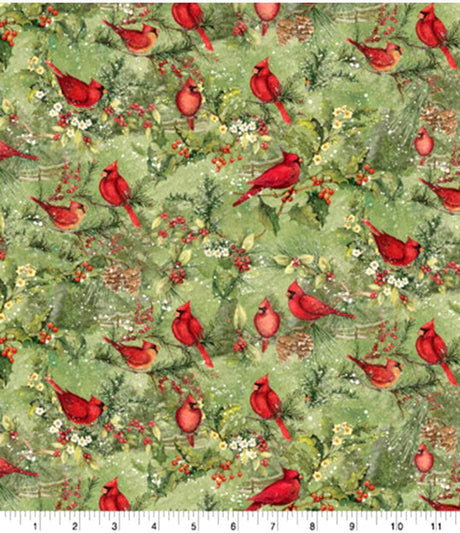 Quilting Cotton Cardinals on Branches Christmas Susan Winget