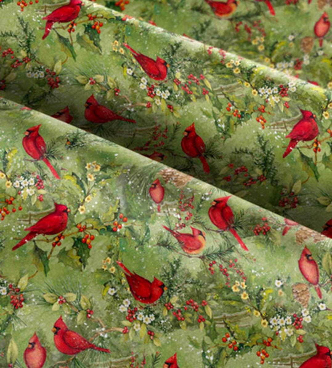 Quilting Cotton Cardinals on Branches Christmas Susan Winget