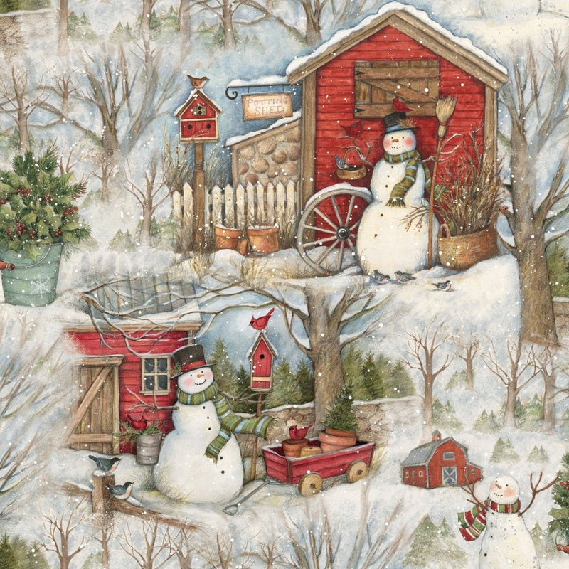 Quilting Cotton Holiday Snowmen Barn Susan Winget Christmas