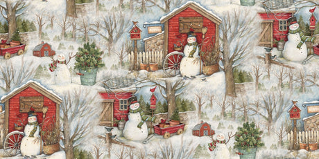 Quilting Cotton Holiday Snowmen Barn Susan Winget Christmas