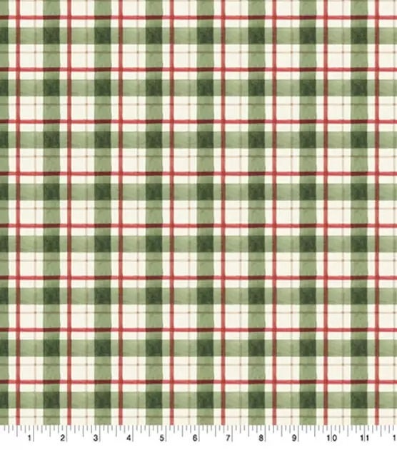 Quilting Cotton Susan Winget Green Plaid Christmas Fabric 100% Cotton