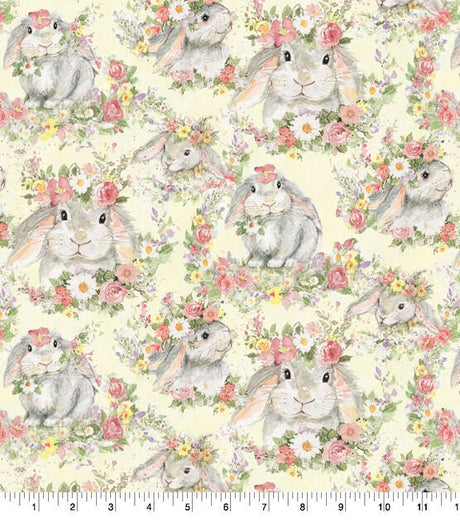 Quilting Cotton Hello Spring Bunny Easter Fabric