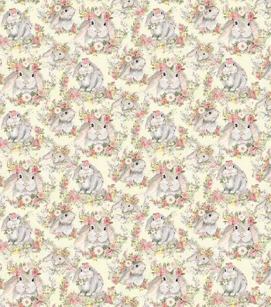 Quilting Cotton Hello Spring Bunny Easter Fabric