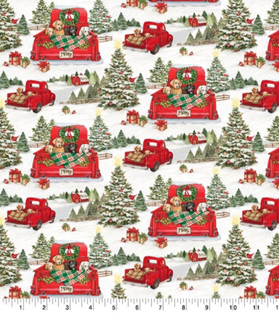 Quilting Cotton Riding Dogs Christmas Susan Winget