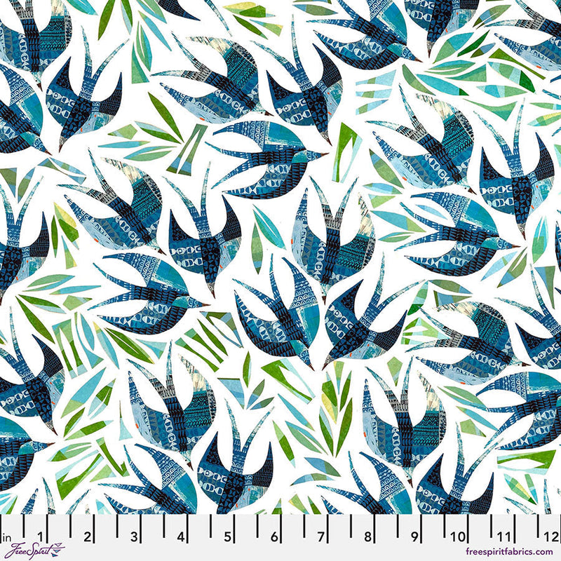 Cotton Print Swallows Blue Fabric 44/45"