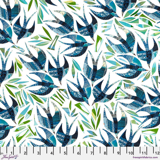 Cotton Print Swallows Blue Fabric 44/45"