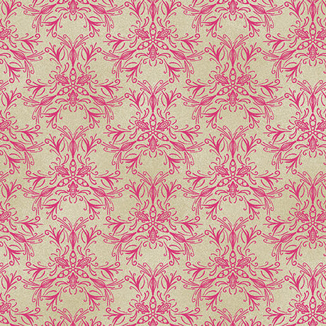 Cotton Quilting Fabric Swarm Pink/Sand Ground Works 44/45"