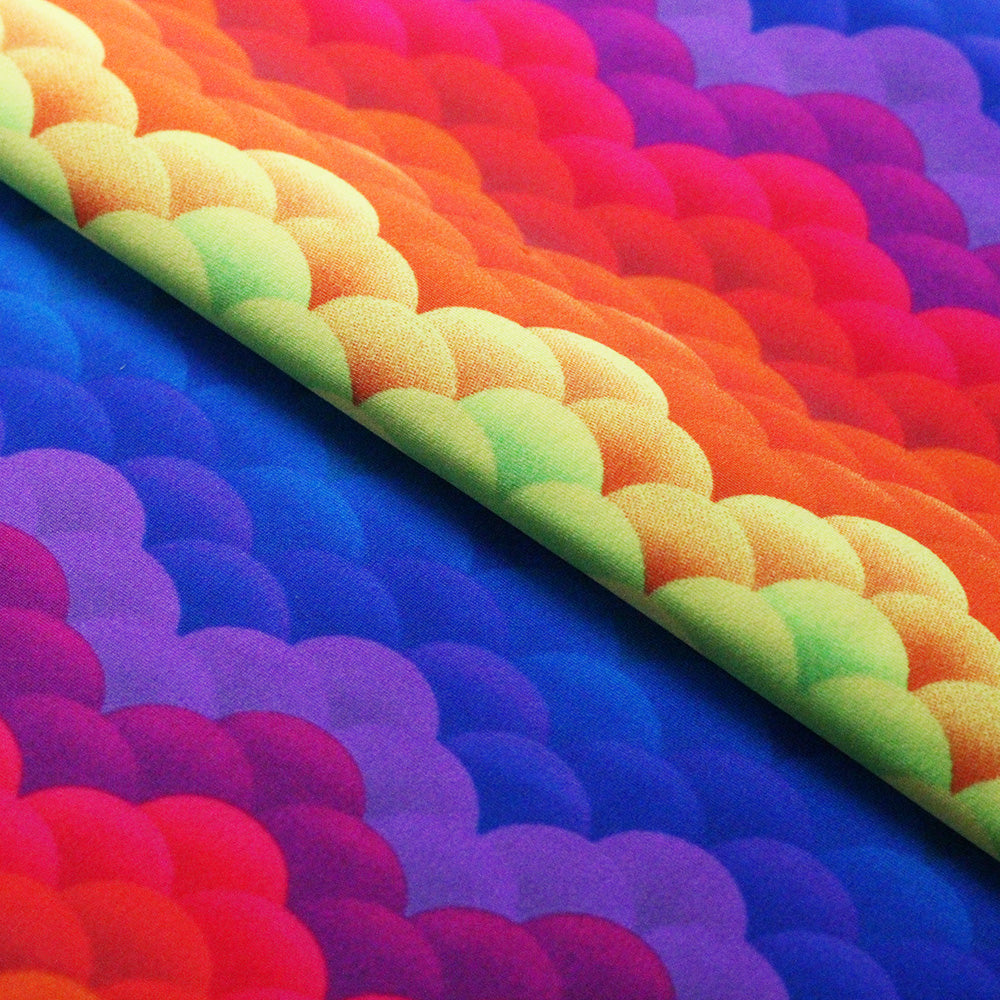 Synthetic Skin Nylon Spandex Fabric - Multi, Rainbow Circle Pattern, Foil Option, 58/60" Width (1 Yard)
