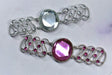 Rhinestone Applique Connector Pink Silver