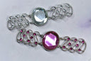 Rhinestone Applique Connector Pink Silver