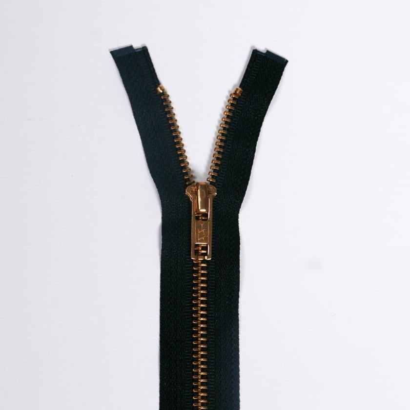 #5 Brass Separating Shirt Zipper Brass Fabric - Black, Tan, 14", 16"