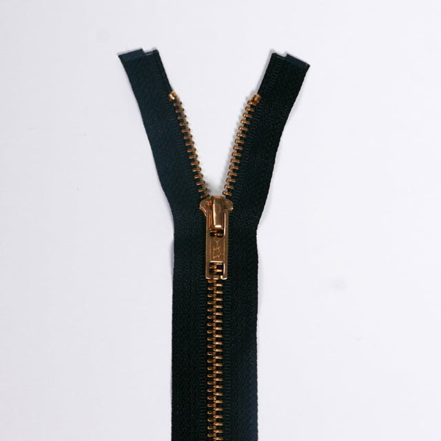 #5 Brass Separating Shirt Zipper Brass Fabric - Black, Tan, 14", 16"