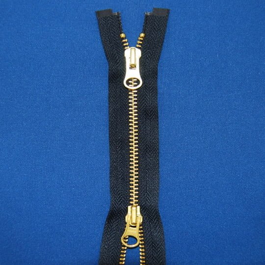 Brass 2-Way Separating Jacket Zipper Fabric - Black, Gray, Navy, Olive, Tan, White, #5 Teeth, 27"-30" Length