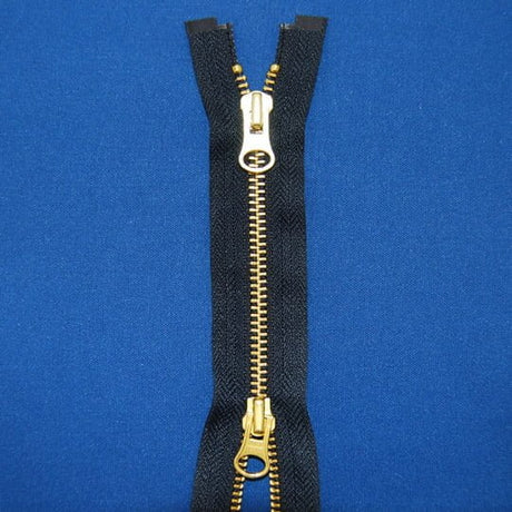 Brass 2-Way Separating Jacket Zipper Fabric - Black, Gray, Navy, Olive, Tan, White, #5 Teeth, 27"-30" Length