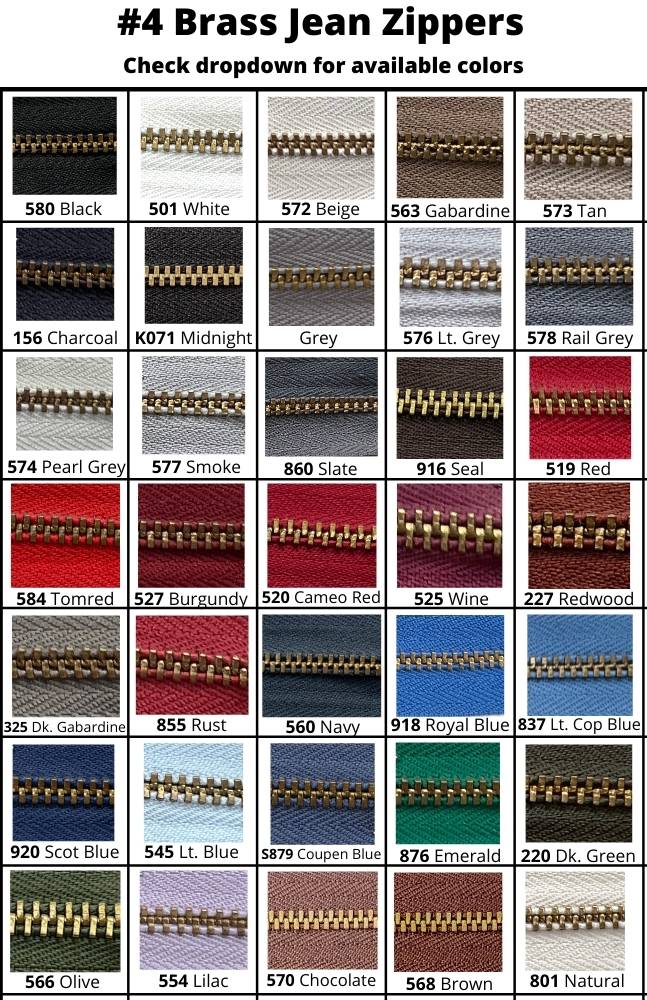 #4 Brass Jean Zippers - Brass Teeth, 9"