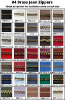 #4 Brass Jean Zippers - Brass Zipper Fabric - 36 Colors, 7" Length