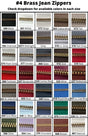 #4 Brass Jean Zippers - Brass Zipper Fabric - 36 Colors, 7" Length