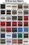 #4 Brass Jean Zippers - Brass Zipper Fabric - 36 Colors, 7" Length