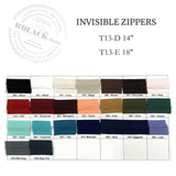Invisible Zippers Fabric - White, Gold, Pink, Red, Peach, Burgundy, Hunter, Aqua, Turquoise, Lilac, Navy, Olive, Brown, Chocolate, Ivory, Beige, Rail Grey, Grey Fox, Black, Mahogany, Teal, Eggplant, Midnight, 14" - 18"