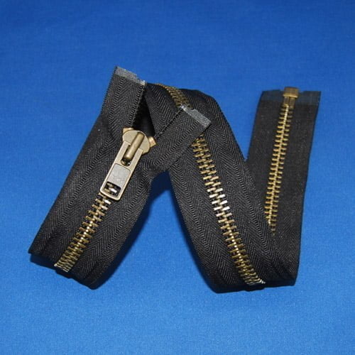 #10 Antique Brass Separating Zipper Fabric - Black, Antique Brass Teeth, 24" | 30"