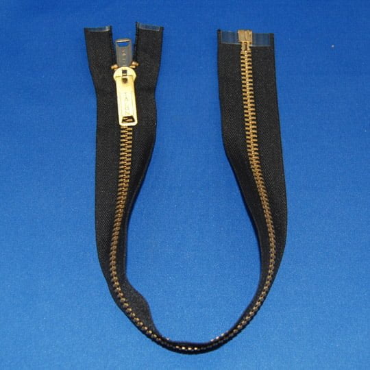 #10 Brass Reversible Jacket Zippers Brass Fabric - Black, Brass Teeth, 20"