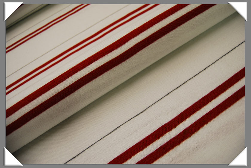 Rib Knit Stripes Acrylic Knit Ribbing Fabric - Black With White Stripe, Navy With White Stripes, White With Black Stripes, White With Red Stripes, 50" Width
