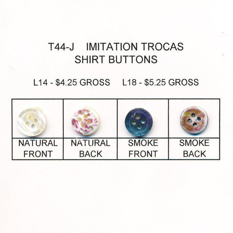 Imitation Trocas Shirt Buttons - Imitation Trocas Fabric, Natural/Smoke, Ligne 14/Ligne 18