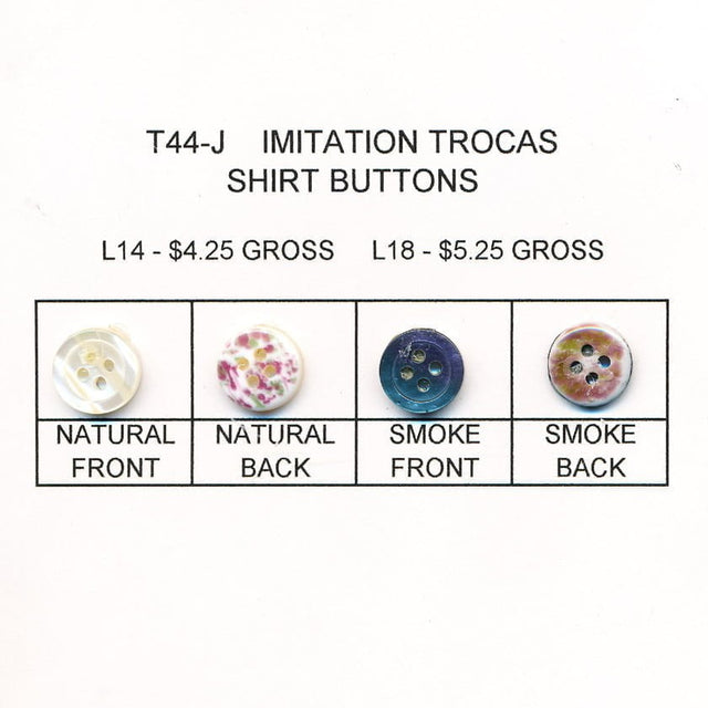 Imitation Trocas Shirt Buttons - Imitation Trocas Fabric, Natural/Smoke, Ligne 14/Ligne 18