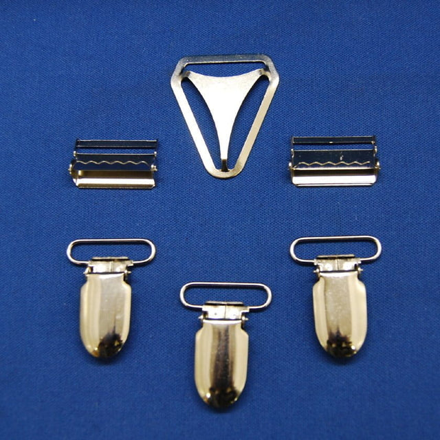Suspender Set Metal Fabric - Sew-In Adjuster, 3 Clips, 2 Sliders, 1 Triangle