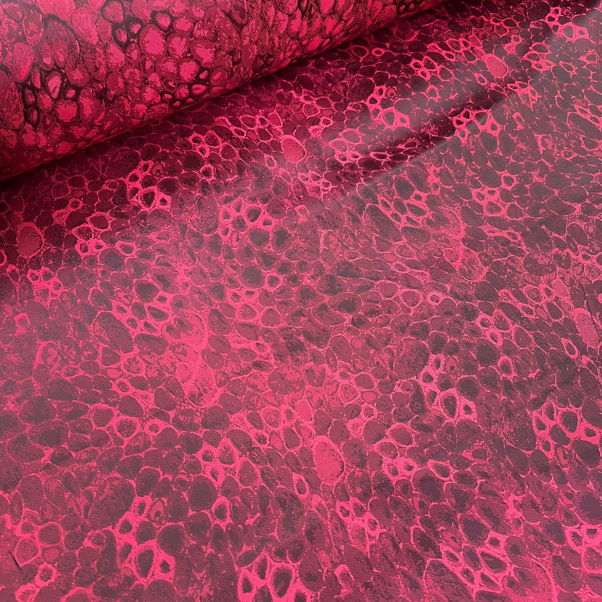 Red Reptile Lining Rayon Blend Fabric - Red Reptile Pattern