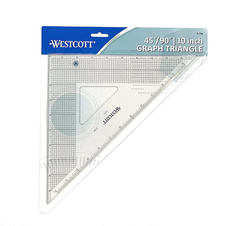 45º/90º 10" Graph Triangle - Stainless Steel Cutting Edge, Graph Feature, Beveled Edge