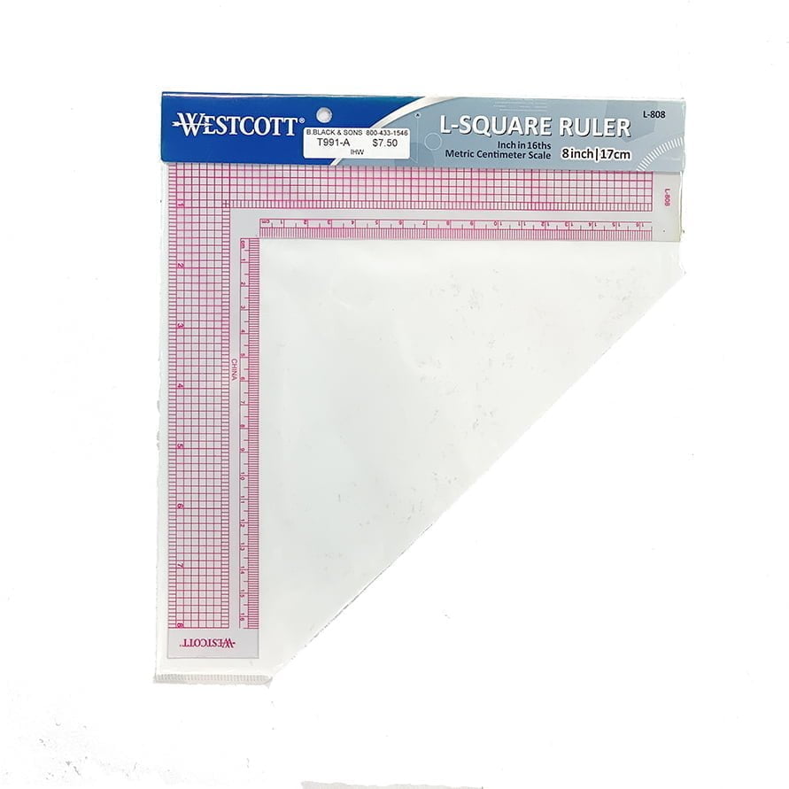 L-Square Ruler - Metal Fabric, Inch And Metric Scale, 8" X 17cm (1 Piece)