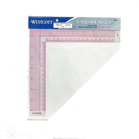 L-Square Ruler - Metal Fabric, Inch And Metric Scale, 8" X 17cm (1 Piece)