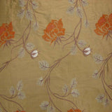 Tamil Floral Embroidered Silk Fabric - Bronze, Champagne, Cream, Khaki, Rose, Sandlwood, Turquoise, Wheat, 54" Width (1 Yard)