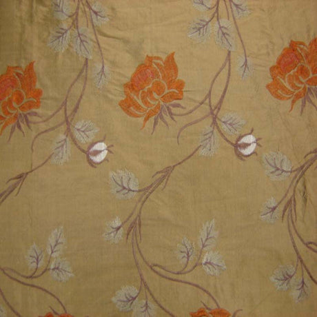 Tamil Floral Embroidered Silk Fabric - Bronze, Champagne, Cream, Khaki, Rose, Sandlwood, Turquoise, Wheat, 54" Width (1 Yard)